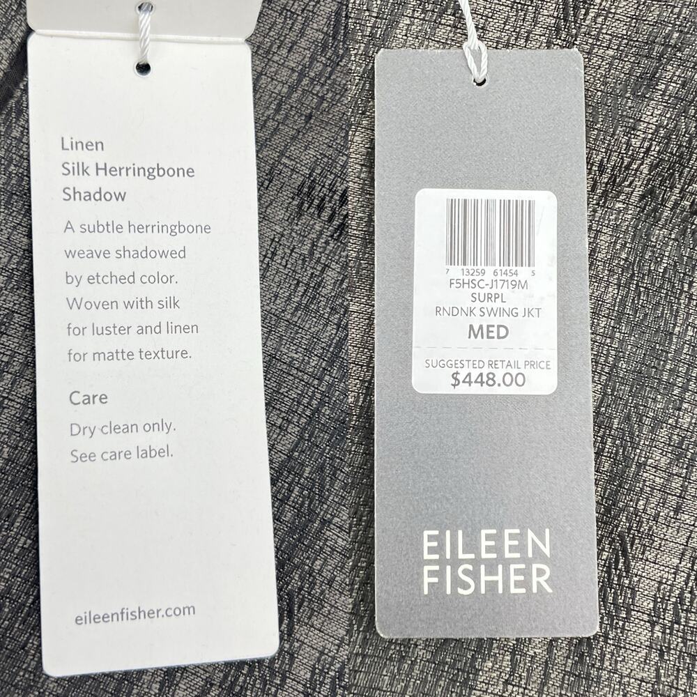 Eileen Fisher Linen Silk Herringbone Shadow Swing Jacket - Picture 10 of 11